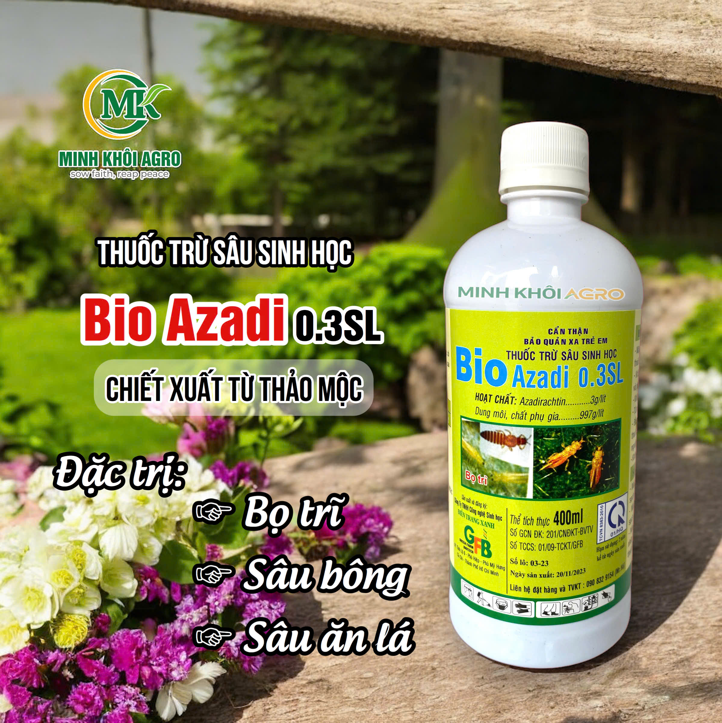 Thuốc trừ sâu gốc thảo mộc Bio Azadi 0.3SL - Chai 400ml